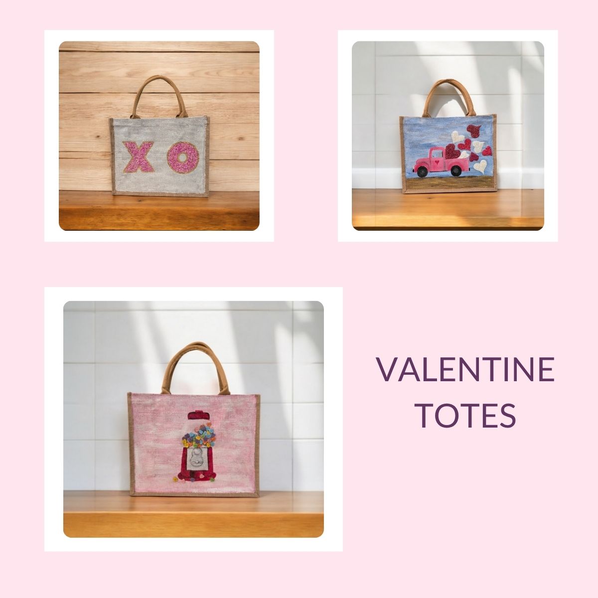Collection image of a hand-painted Valentine's Day tote bag, from Dana's Uncommon Glass