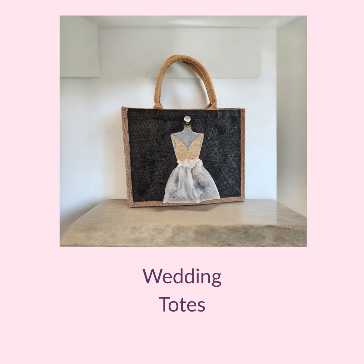 Collection image of a hand-painted wedding tote bag, from Dana's Uncommon Glass