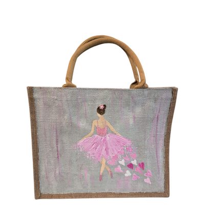 heart of a dancer tote bag, dancer tote bag, hearts tote bag, beaded dancer jute bag, eco-friendly tote bag, off white tote bag