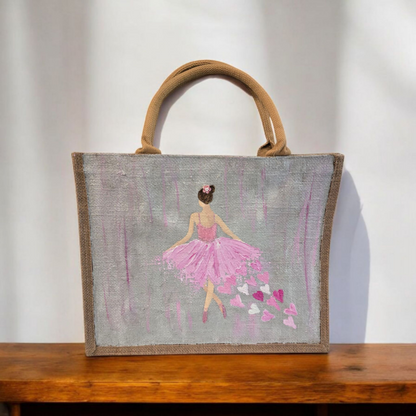 heart of a dancer tote bag, dancer tote bag, hearts tote bag, beaded dancer jute bag, eco-friendly tote bag, off white tote bag