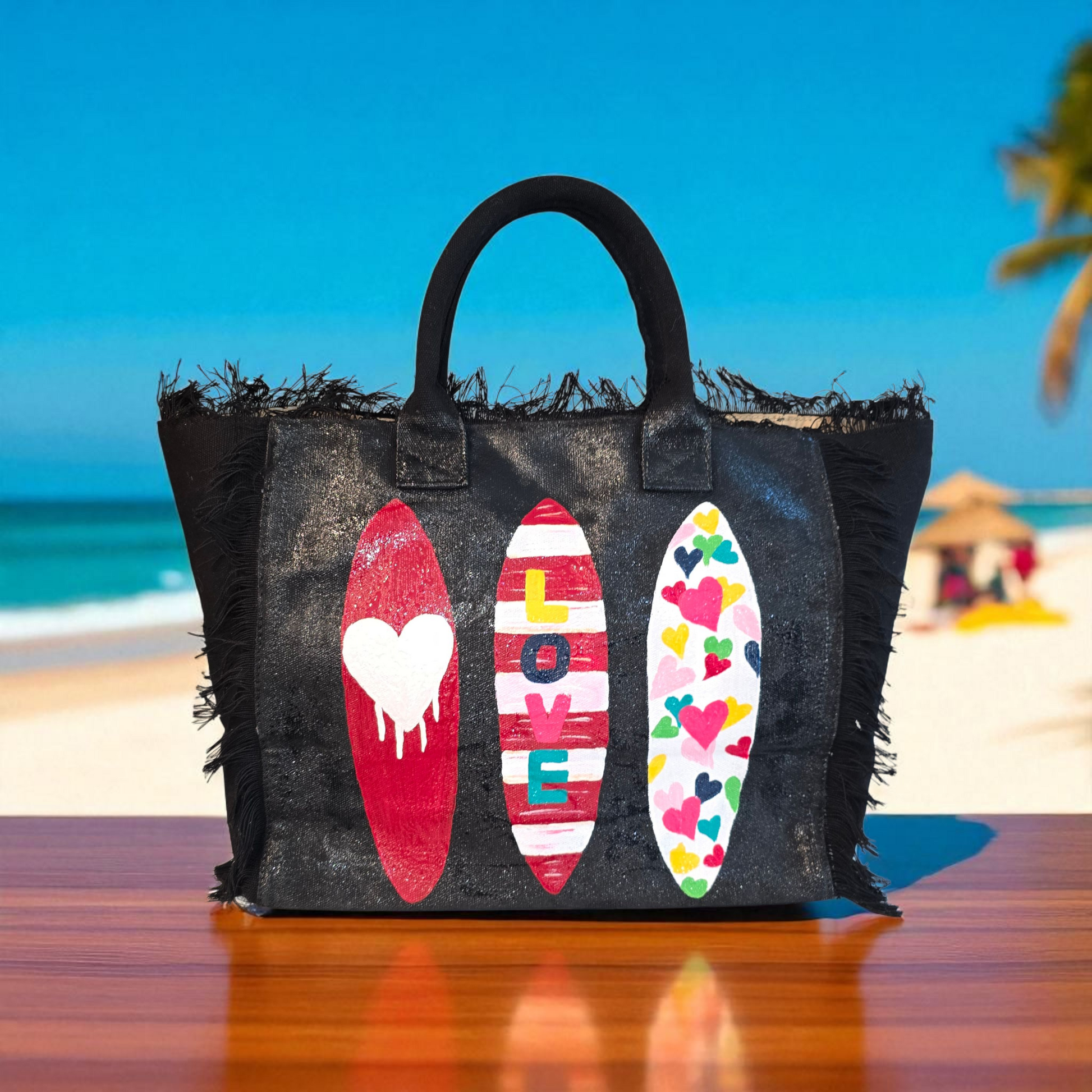 Surfs Up LOVE Fringed Tote Bag