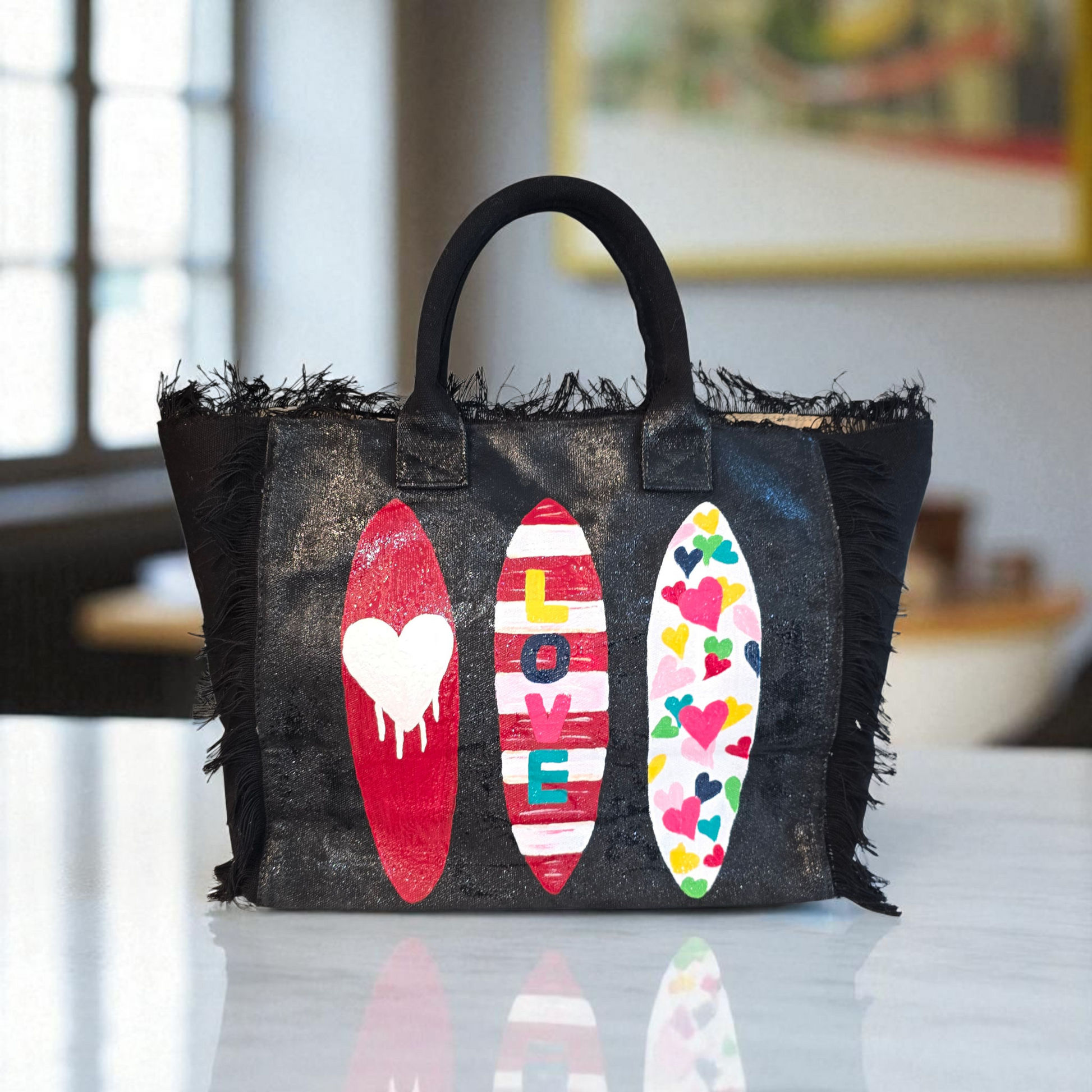 Surfs Up LOVE Fringed Tote Bag