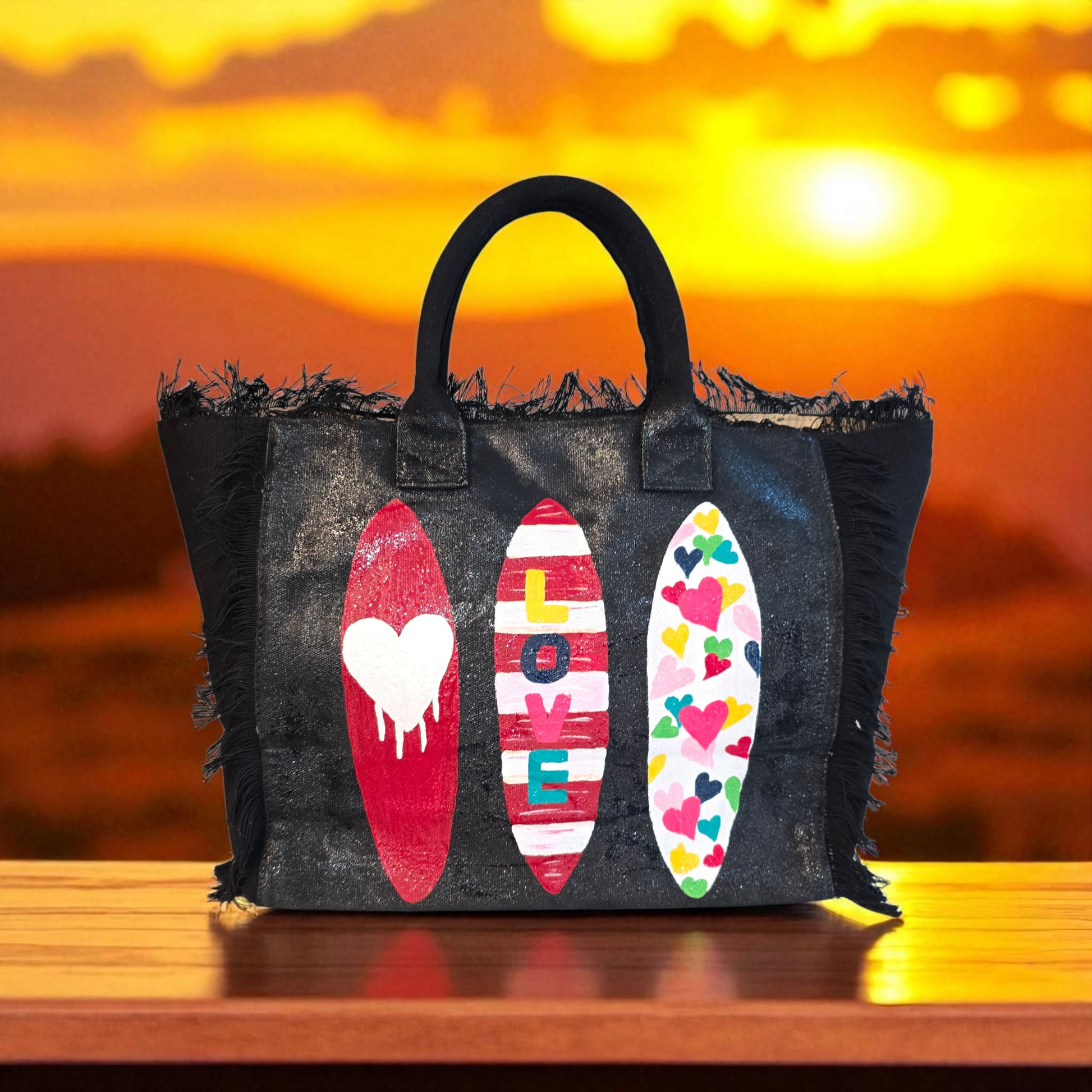 Surfs Up LOVE Fringed Tote Bag