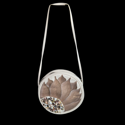 champagne bloom crossbody bag, white floral crossbody purse, hand painted canvas crossbody