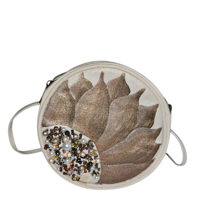 champagne bloom crossbody bag, white floral crossbody purse, hand painted canvas crossbody