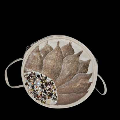 champagne bloom crossbody bag, white floral crossbody purse, hand painted canvas crossbody