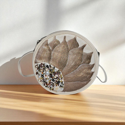 champagne bloom crossbody bag, white floral crossbody purse, hand painted canvas crossbody