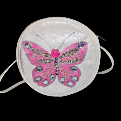butterfly crossbody bag, pink butterfly purse, white crossbody bag, hand painted canvas crossbody