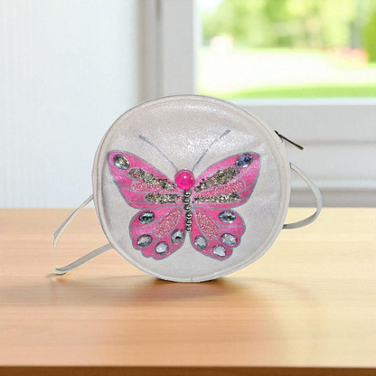 butterfly crossbody bag, pink butterfly purse, white crossbody bag, hand painted canvas crossbody