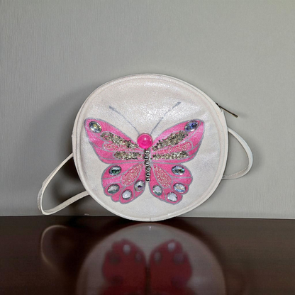 butterfly crossbody bag, pink butterfly purse, white crossbody bag, hand painted canvas crossbody