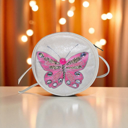 butterfly crossbody bag, pink butterfly purse, white crossbody bag, hand painted canvas crossbody