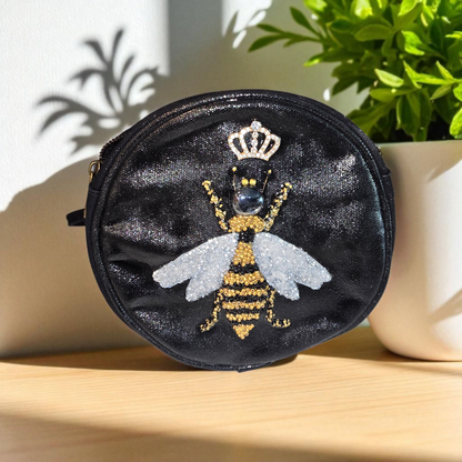 bee crossbody bag, black bee purse, royal bee crossbody, hand painted canvas crossbody bag