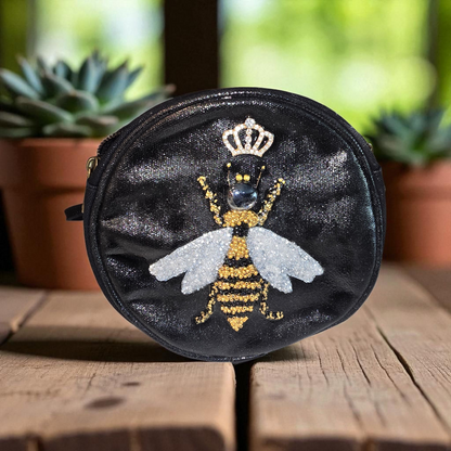 bee crossbody bag, black bee purse, royal bee crossbody, hand painted canvas crossbody bag