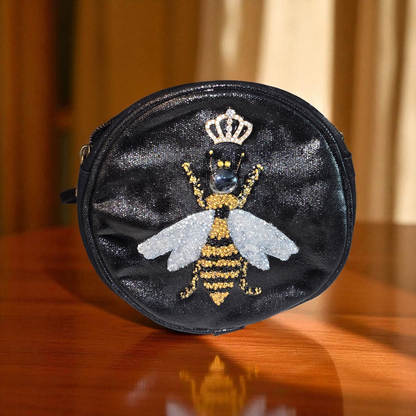 bee crossbody bag, black bee purse, royal bee crossbody, hand painted canvas crossbody bag