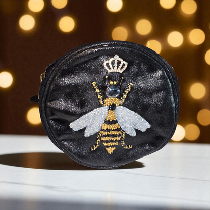 bee crossbody bag, black bee purse, royal bee crossbody, hand painted canvas crossbody bag