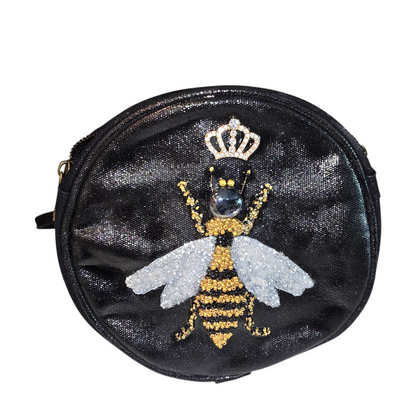 bee crossbody bag, black bee purse, royal bee crossbody, hand painted canvas crossbody bag