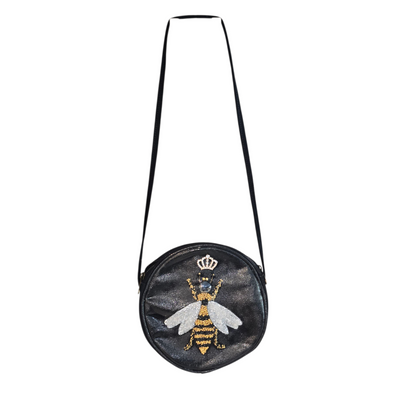 bee crossbody bag, black bee purse, royal bee crossbody, hand painted canvas crossbody bag