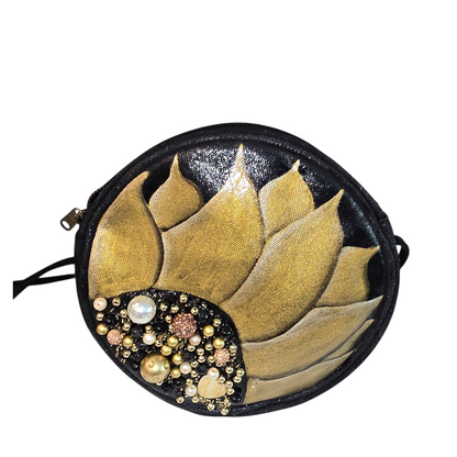 black floral crossbody bag, golden bloom crossbody purse, hand painted canvas crossbody bag