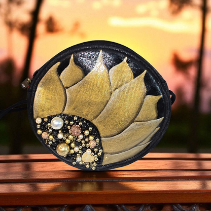 black floral crossbody bag, golden bloom crossbody purse, hand painted canvas crossbody bag
