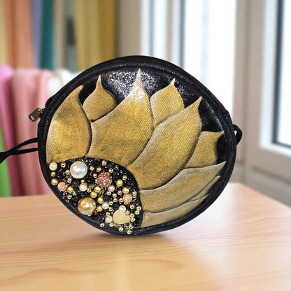 black floral crossbody bag, golden bloom crossbody purse, hand painted canvas crossbody bag