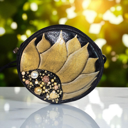 black floral crossbody bag, golden bloom crossbody purse, hand painted canvas crossbody bag