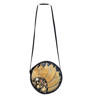 black floral crossbody bag, golden bloom crossbody purse, hand painted canvas crossbody bag