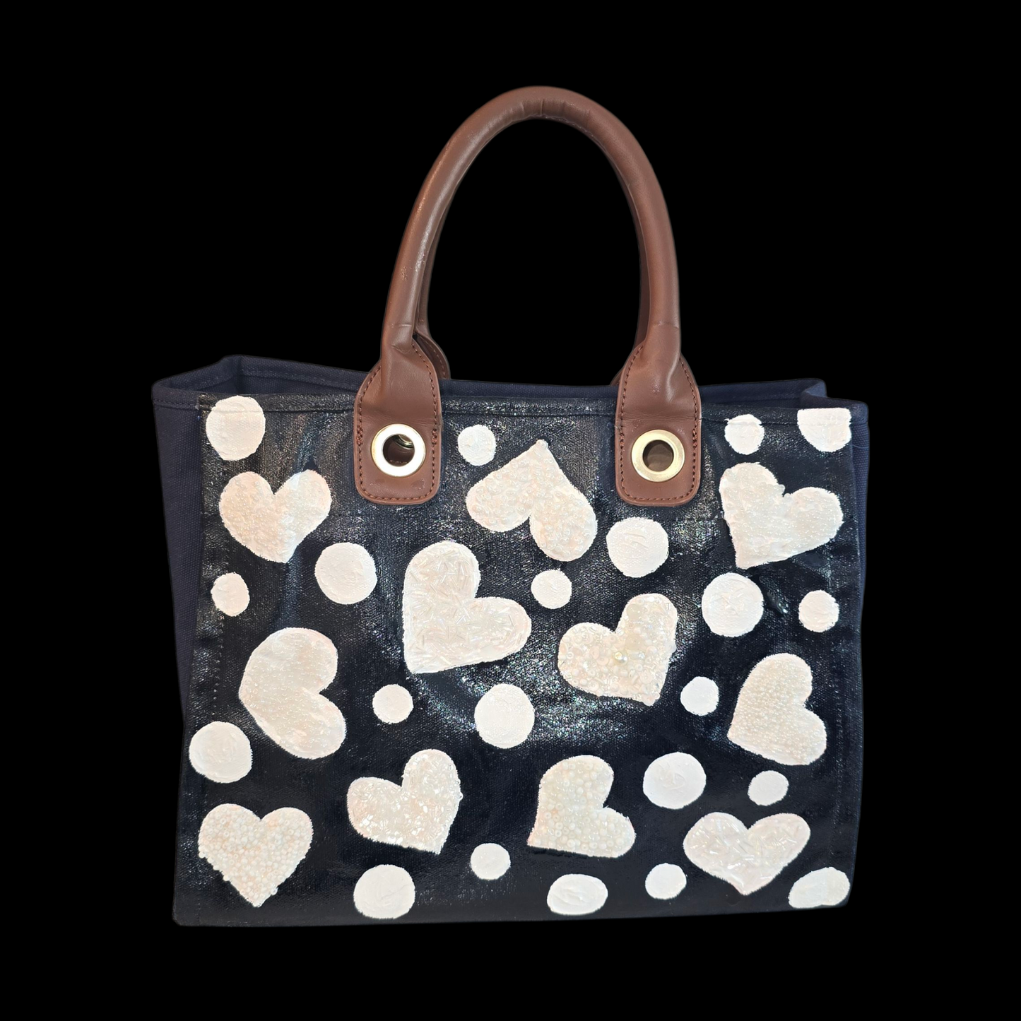 White Hearts Hand Painted -Embellished Canvas Purse