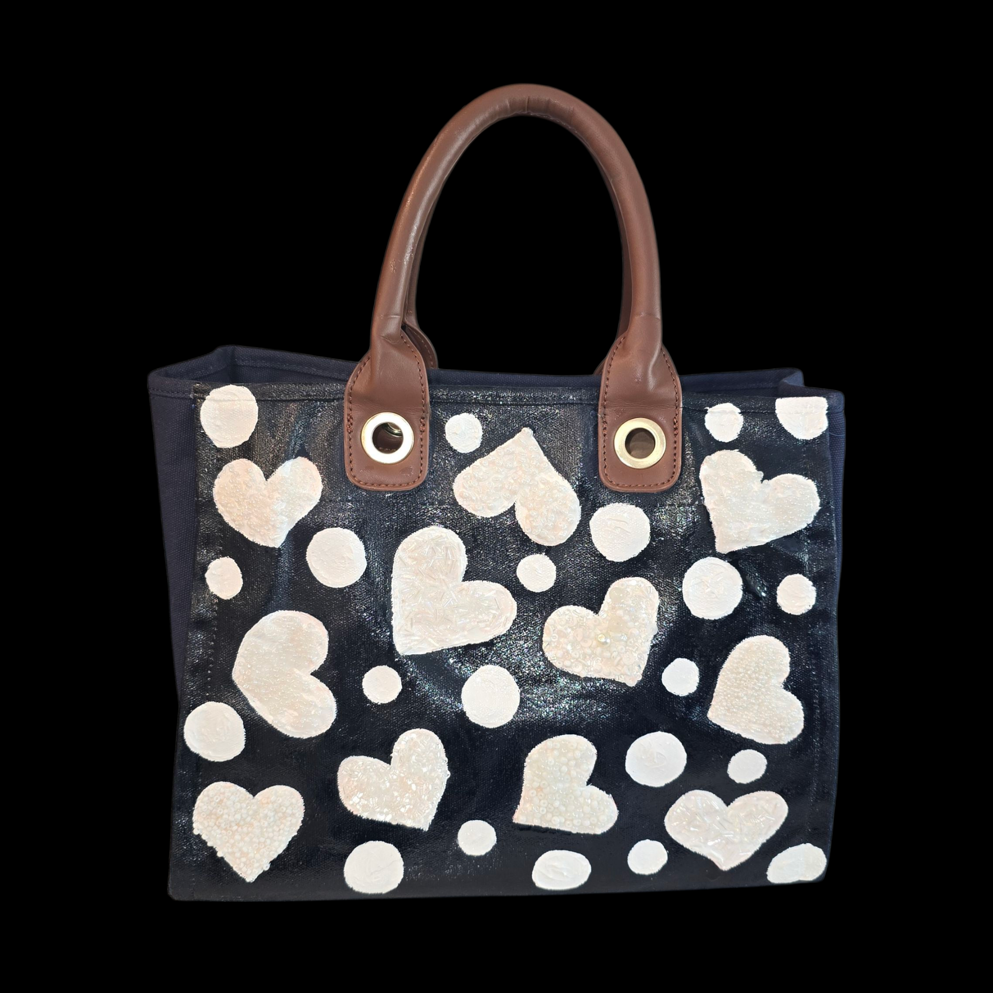 White Hearts Hand Painted -Embellished Canvas Purse