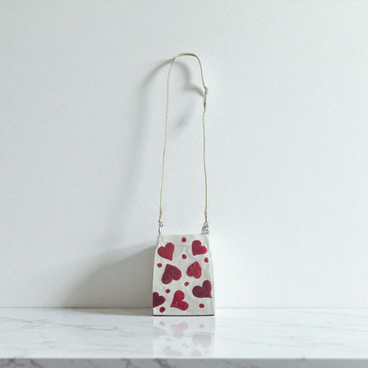 Red Hearts & Dots Small Canvas Crossbody Purse Hand-Painted Valentine Design – Leather Strap