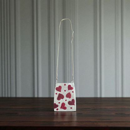 Red Hearts & Dots Small Canvas Crossbody Purse Hand-Painted Valentine Design – Leather Strap