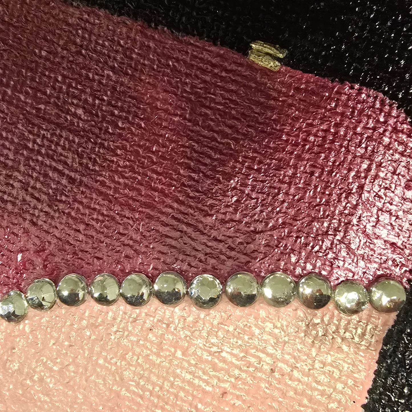 Pink jeweled purse design hand-painted on black jute tote bag