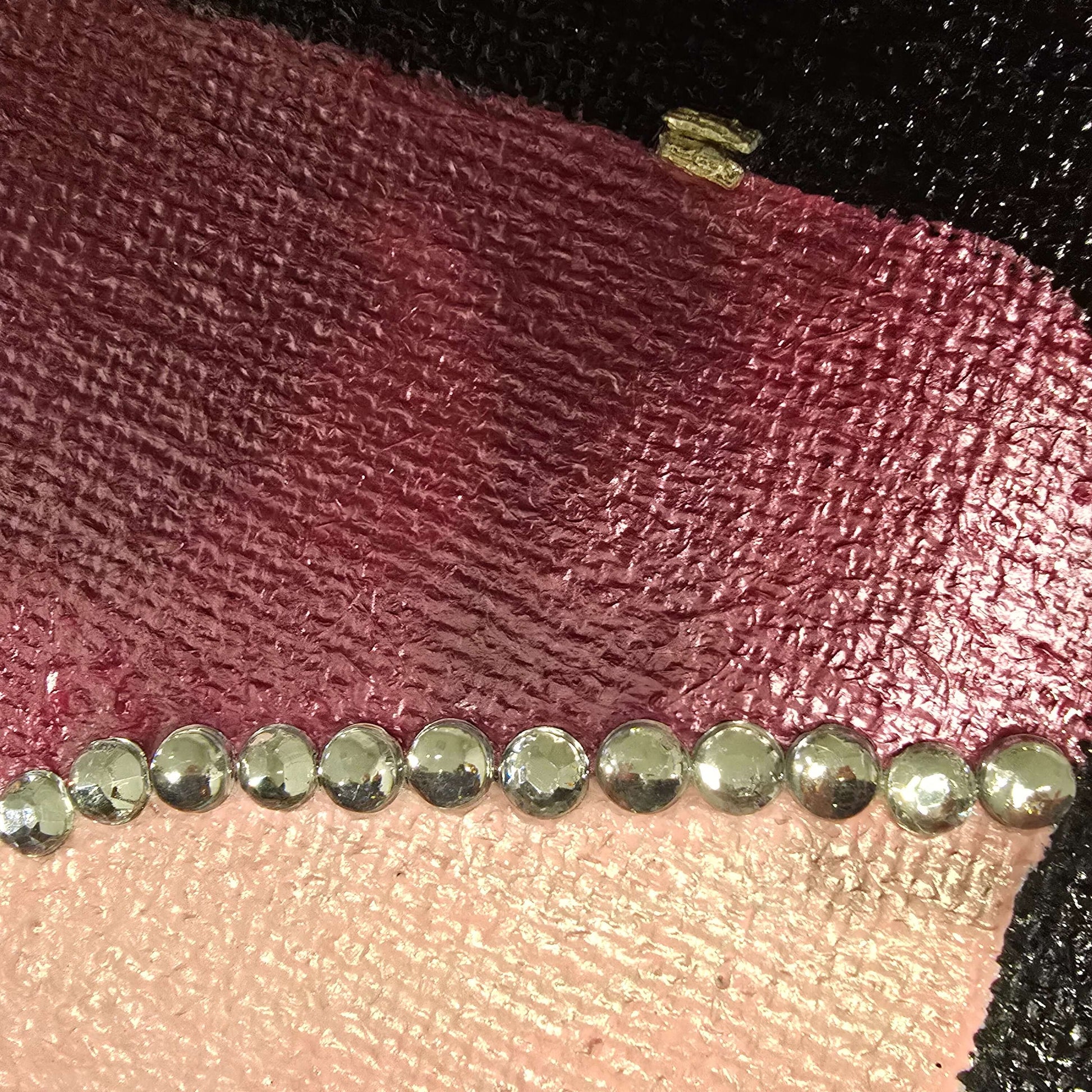 Pink jeweled purse design hand-painted on black jute tote bag