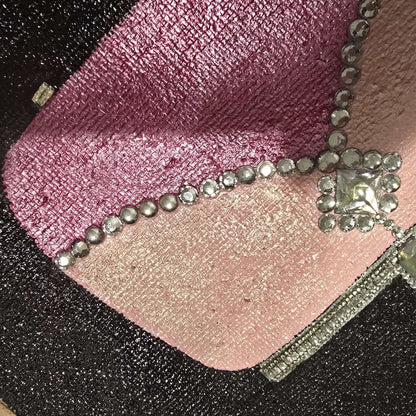 Pink jeweled purse design hand-painted on black jute tote bag