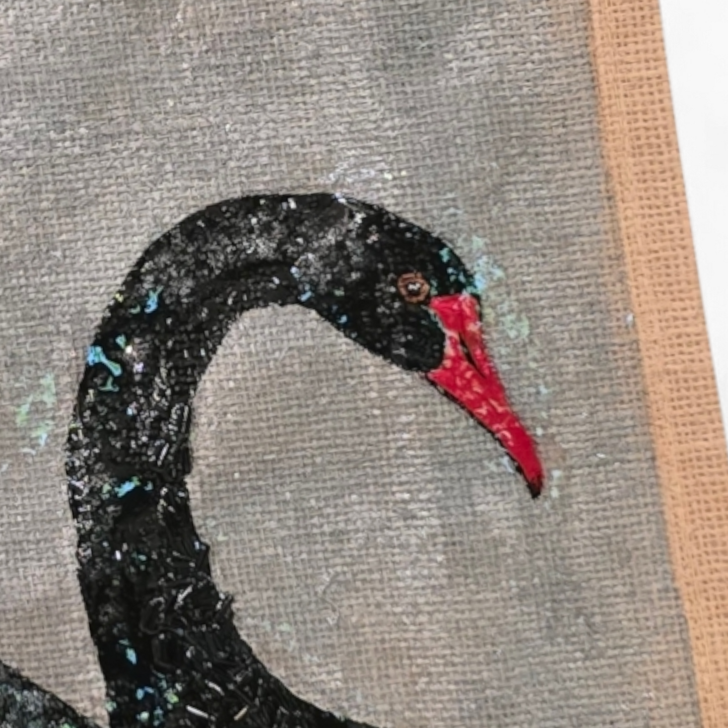 Hand painted and embellished black swan tote bag by Dana's Uncommon Glass