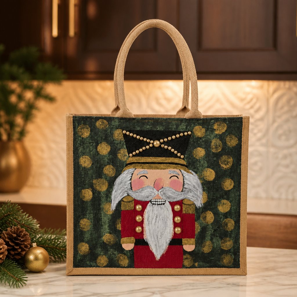 Hand-Painted Smiling Nutcracker Tote Bag