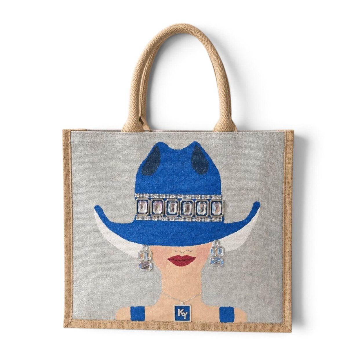 Hand-Painted Blue Grass Belle Tote Bag