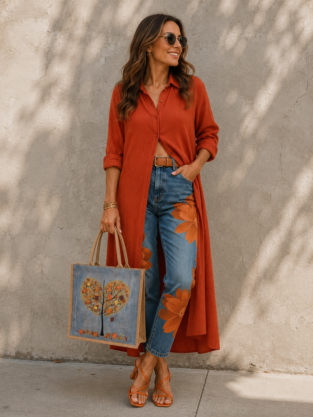 Hand-Painted Falling Leaves Tote Bag