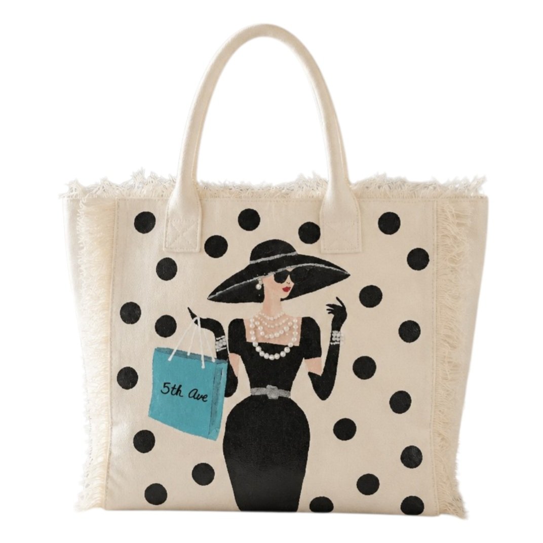 Hand-Painted 5th Avenue Shopper Fringed Tote Bag