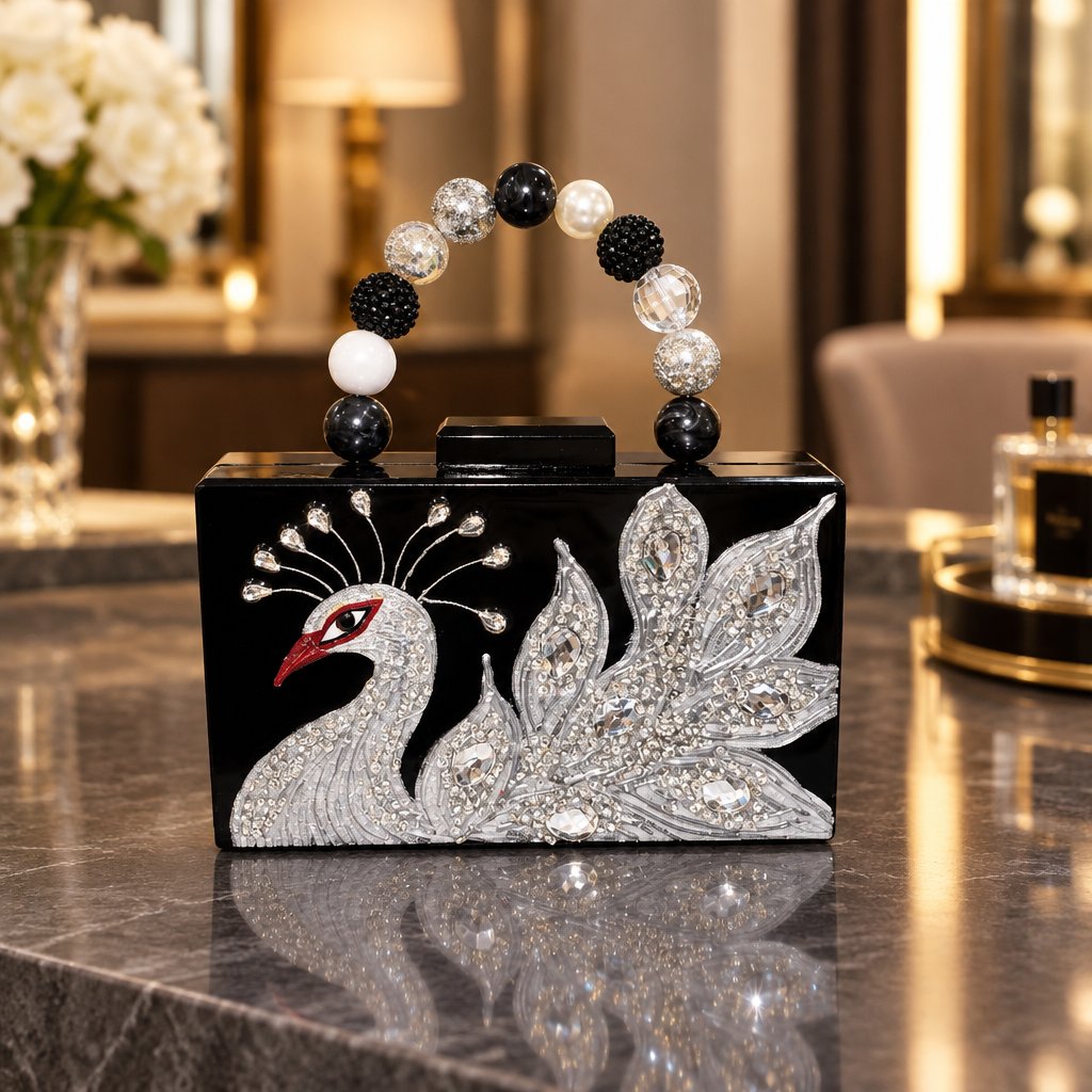 Midnight Peacock Hand-Painted Purse