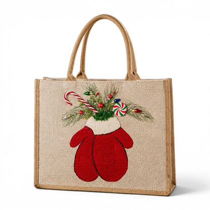 Hand-Painted Christmas Mittens Tote Bag
