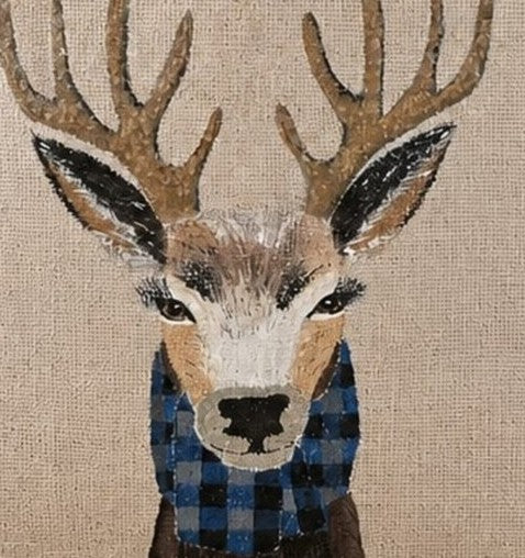 Hand-Painted Buffalo-Plaid Reindeer Tote
