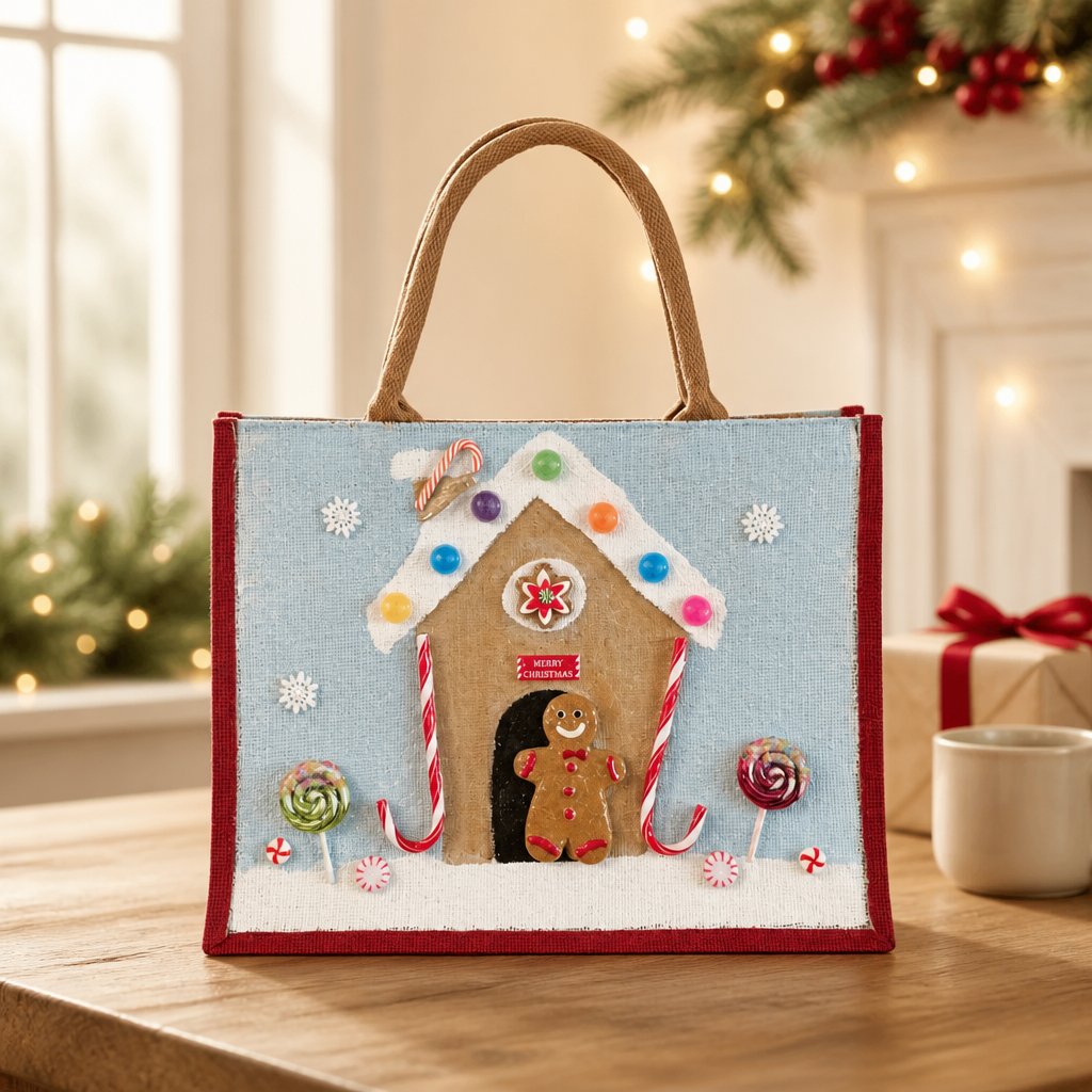 Hand-Painted Gingerbread House Tote Bag