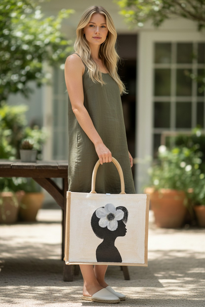 Magnolia Muse hand painted tote bag by Danas Uncommon Glass