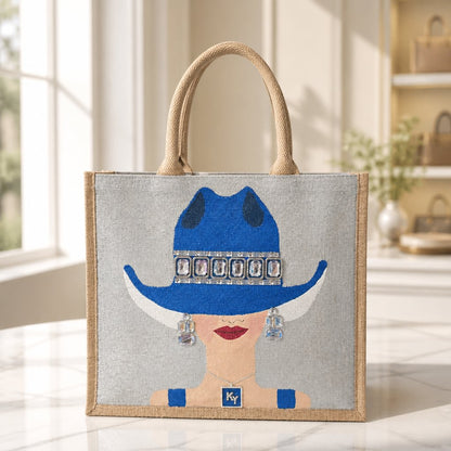 Hand-Painted Blue Grass Belle Tote Bag
