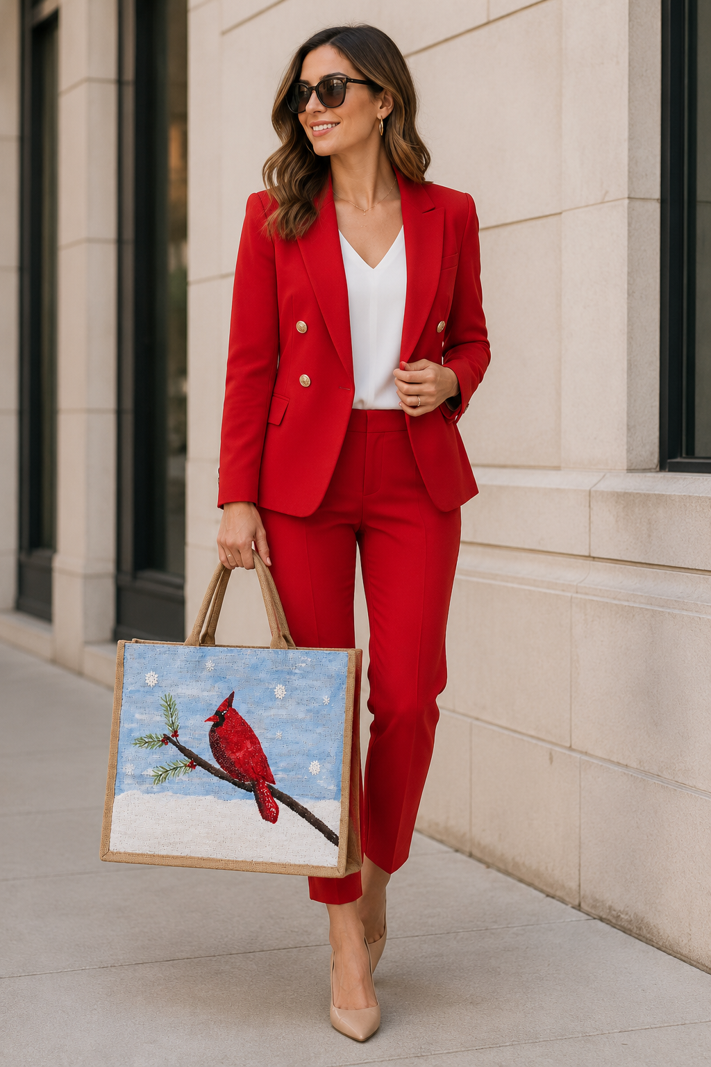 Hand-Painted Winter Cardinal Tote Bag