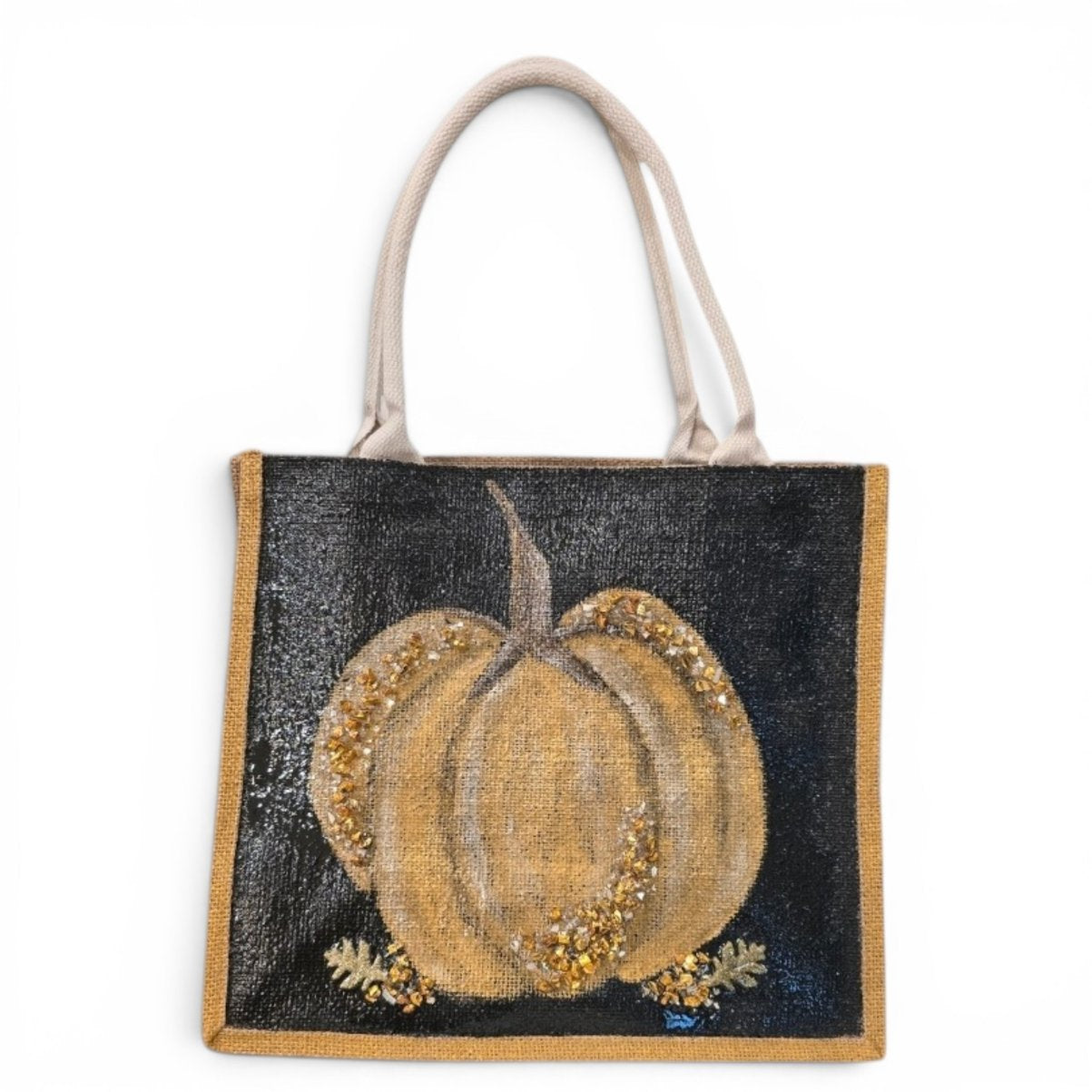 Hand-Painted Gold Pumpkin Tote Bag