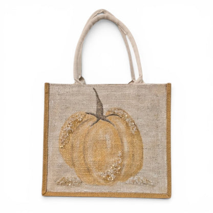 Hand-Painted Gold Pumpkin Tote Bag