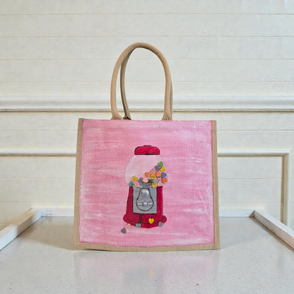 Heart Bubblegum Machine Tote Bag Haned Painted and Embellished by Dana's Uncommon Glass