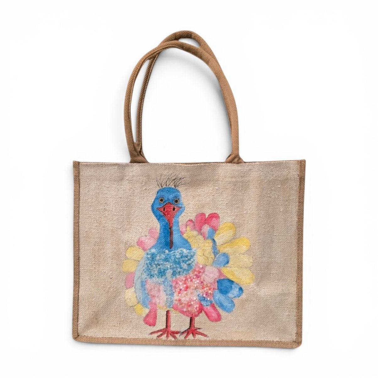 Hand-Painted Whimsical Pastel Turkey Tote Bag