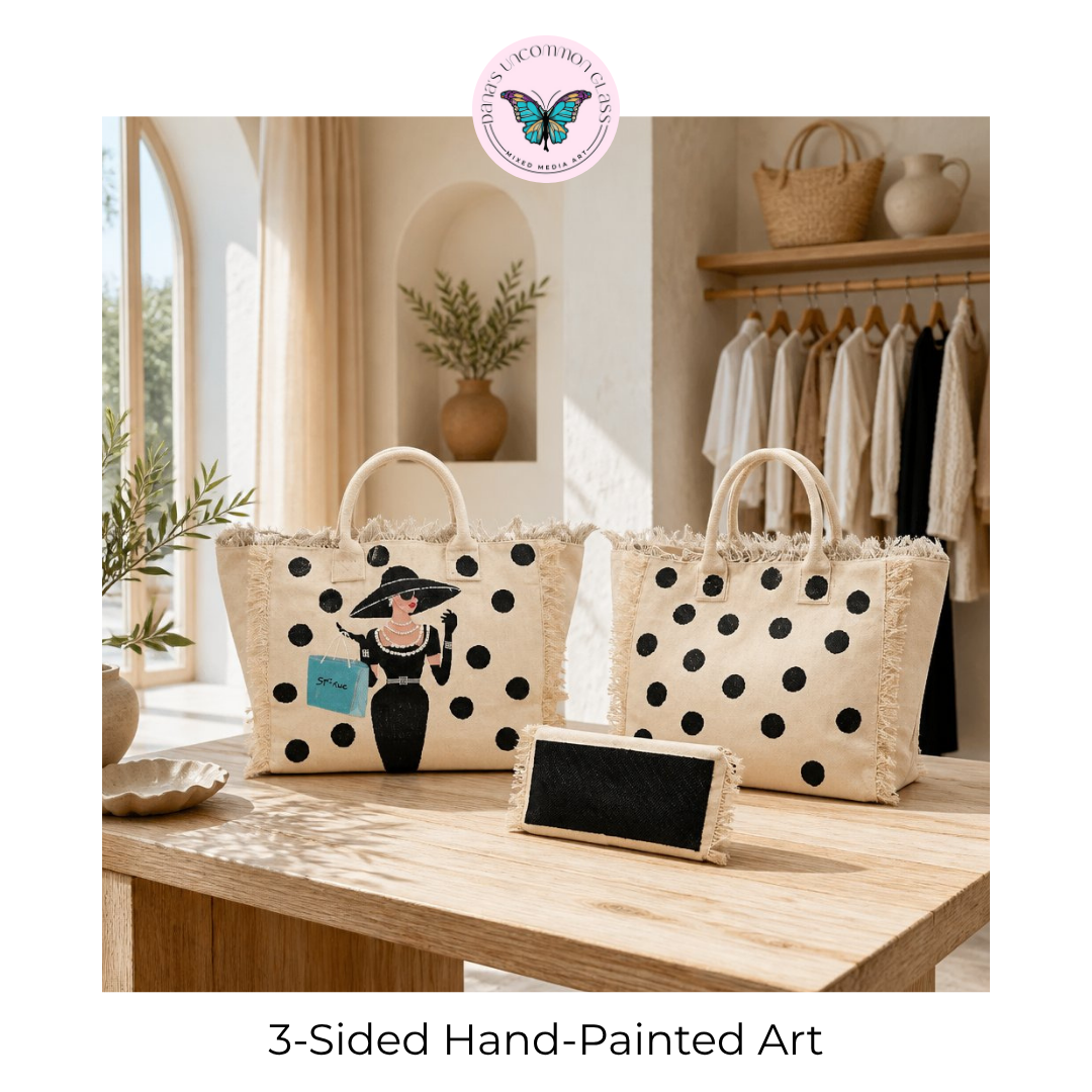 Hand-Painted 5th Avenue Shopper Fringed Tote Bag